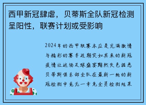 西甲新冠肆虐，贝蒂斯全队新冠检测呈阳性，联赛计划或受影响